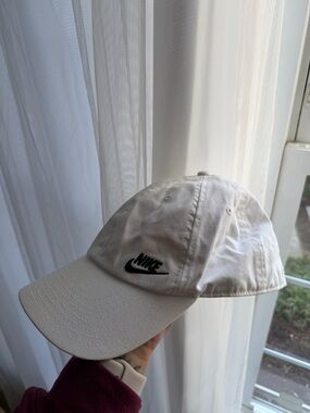Nike White Baseball Cap with Black Swoosh